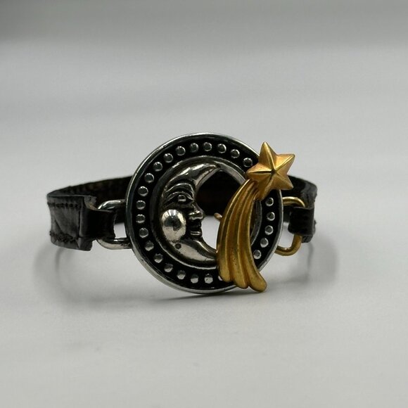 Vintage Brighton Moon Shooting Star Bracelet Brown Leather Band Toggle Clasp - Picture 3 of 10